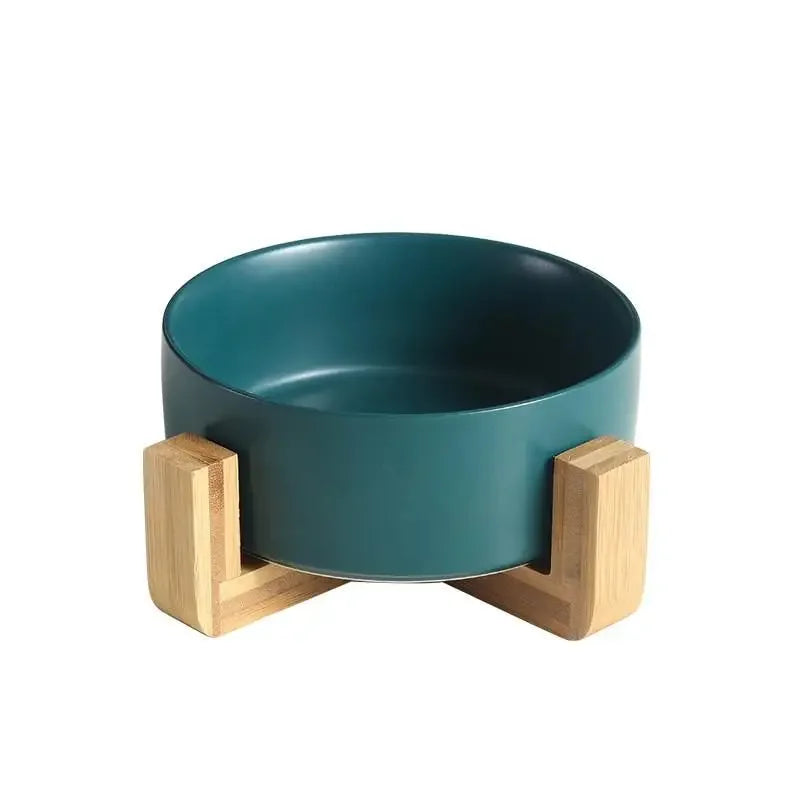Ceramic Elevated Pet Bowl with Bamboo Stand