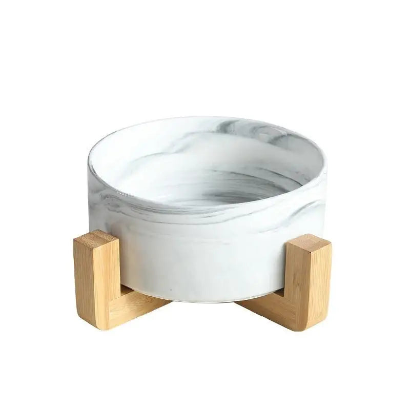 Ceramic Elevated Pet Bowl with Bamboo Stand