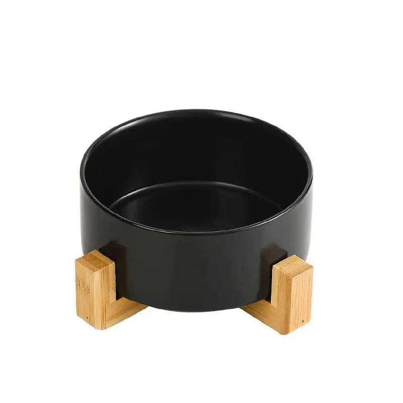 Ceramic Elevated Pet Bowl with Bamboo Stand