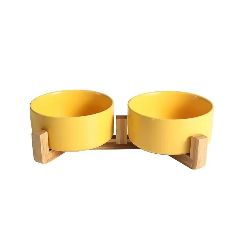 Ceramic Elevated Pet Bowl with Bamboo Stand