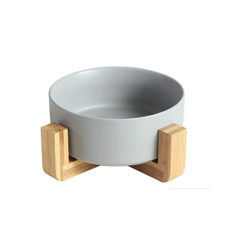 Ceramic Elevated Pet Bowl with Bamboo Stand