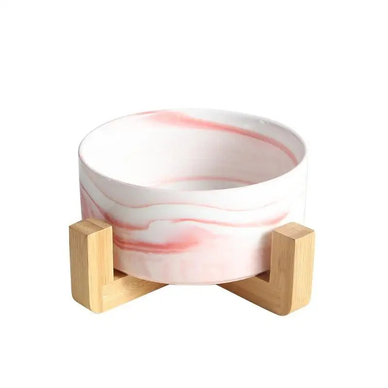 Ceramic Elevated Pet Bowl with Bamboo Stand