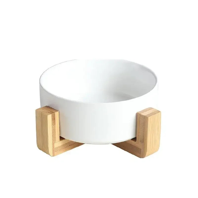 Ceramic Elevated Pet Bowl with Bamboo Stand