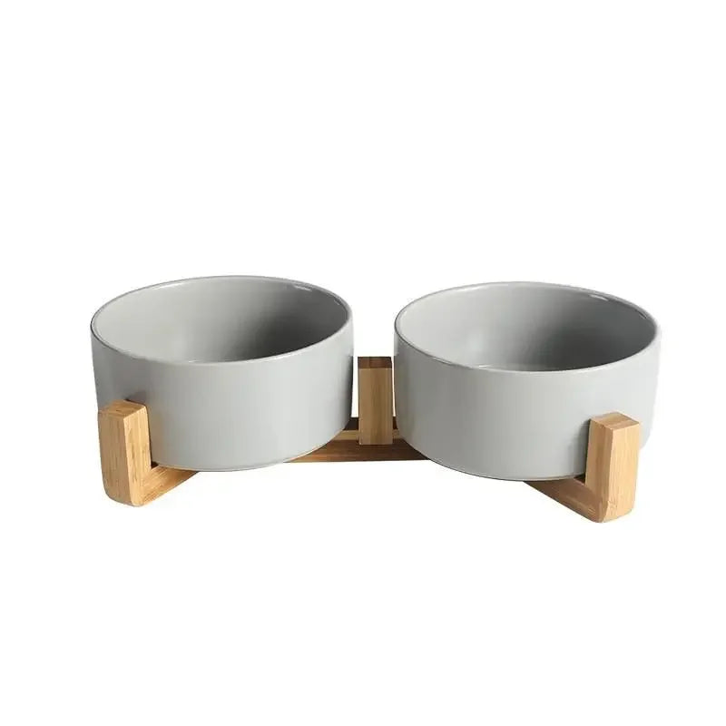 Ceramic Elevated Pet Bowl with Bamboo Stand