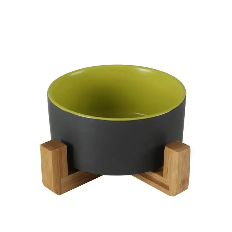 Ceramic Elevated Pet Bowl with Bamboo Stand